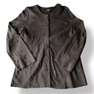 Eileen Fisher Goat Suede button up jacket Sz large minimalist